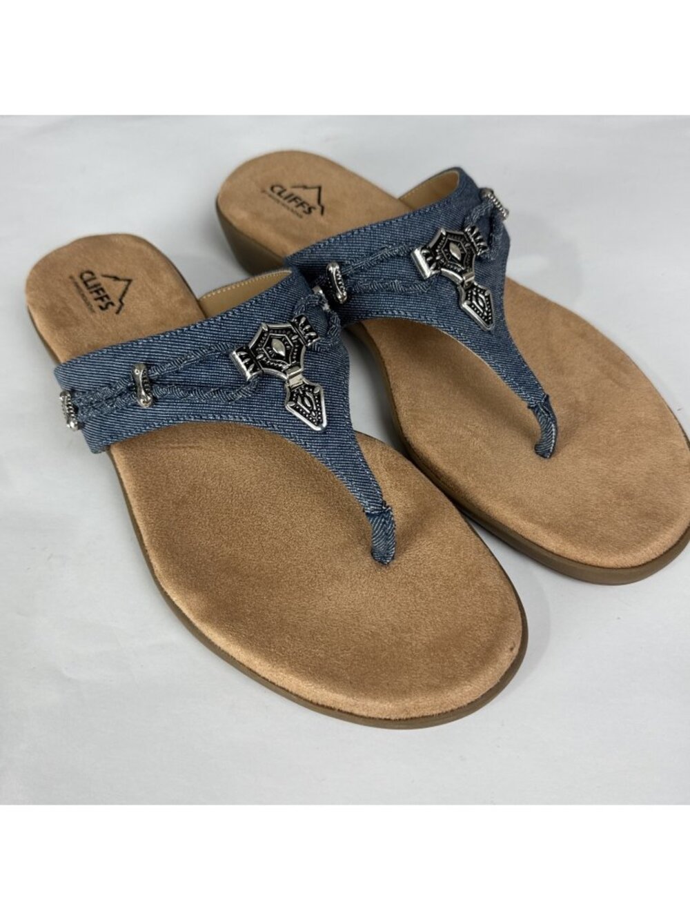 Cliffs Blue Jean Southwest Flip Flop Sandals Bailee Women's 11M silver details